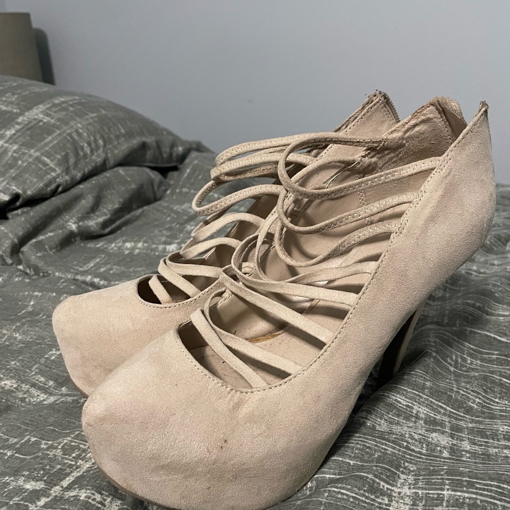 JustFab Cream Strappy Heels
